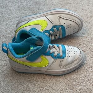 Nike Kids White and Blue Sneakers with Neon Accents